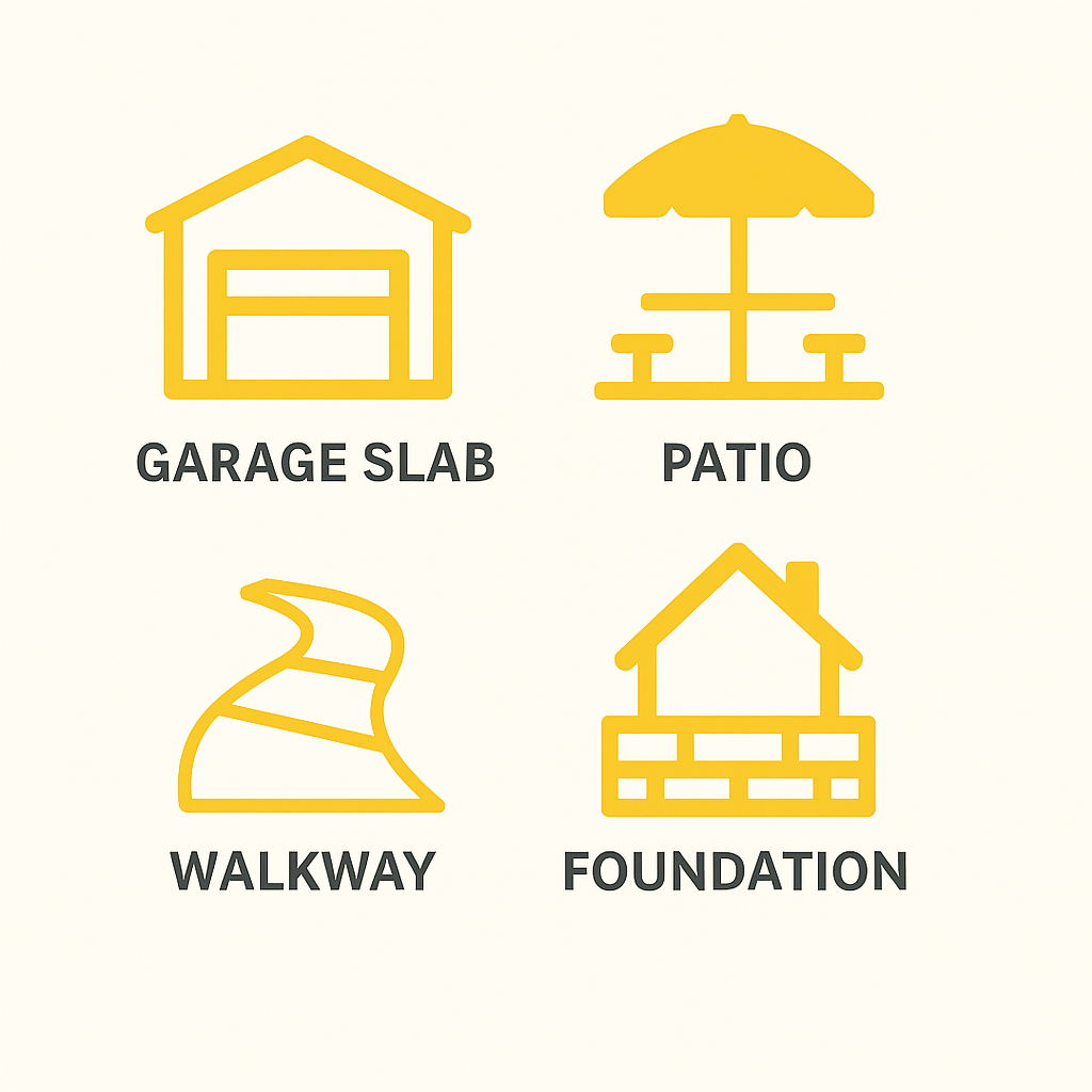 Excavation & Septic 2 concrete garage slab, patio, walkway or foundation