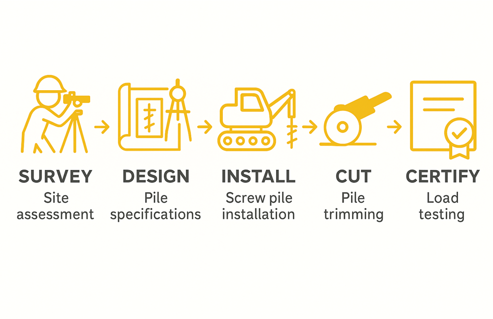 services screw piles survey dsign install cut certify
