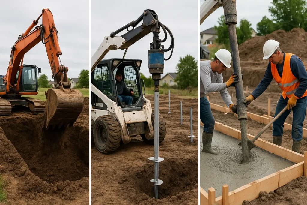 Home 1 site prep piles concrete comp lines