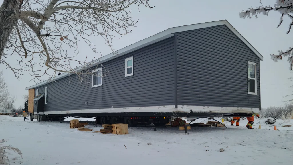 Mobile home being towed